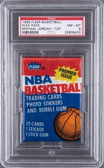 Incredible 1986 Fleer Basketball Unopened Wax Pack – PSA NM-MT 8 - Michael Jordan Rookie Card on Top!